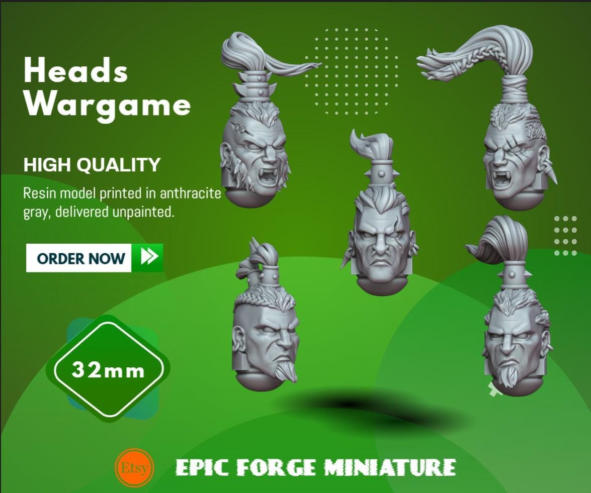 Pack x5 Wargame Space Viking Head set 2  -  32 mm / Epic Forge Miniatures