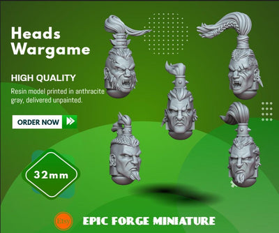 Pack x5 Wargame Space Viking Head set 2 - 32 mm / Epic Forge Miniatures