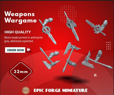 Pack x6 Crimson Guard Axe&Sword - 32 mm