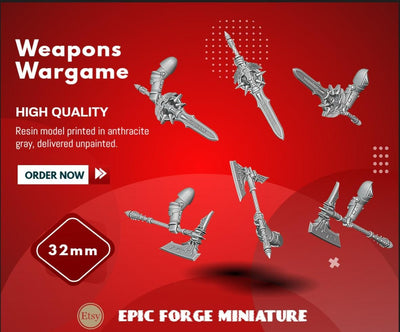 Pack x6 Crimson Angels Swords & Axes - 32 mm