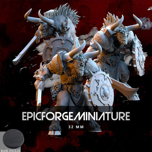 Minotaures avec épée et bouclier - 32 mm