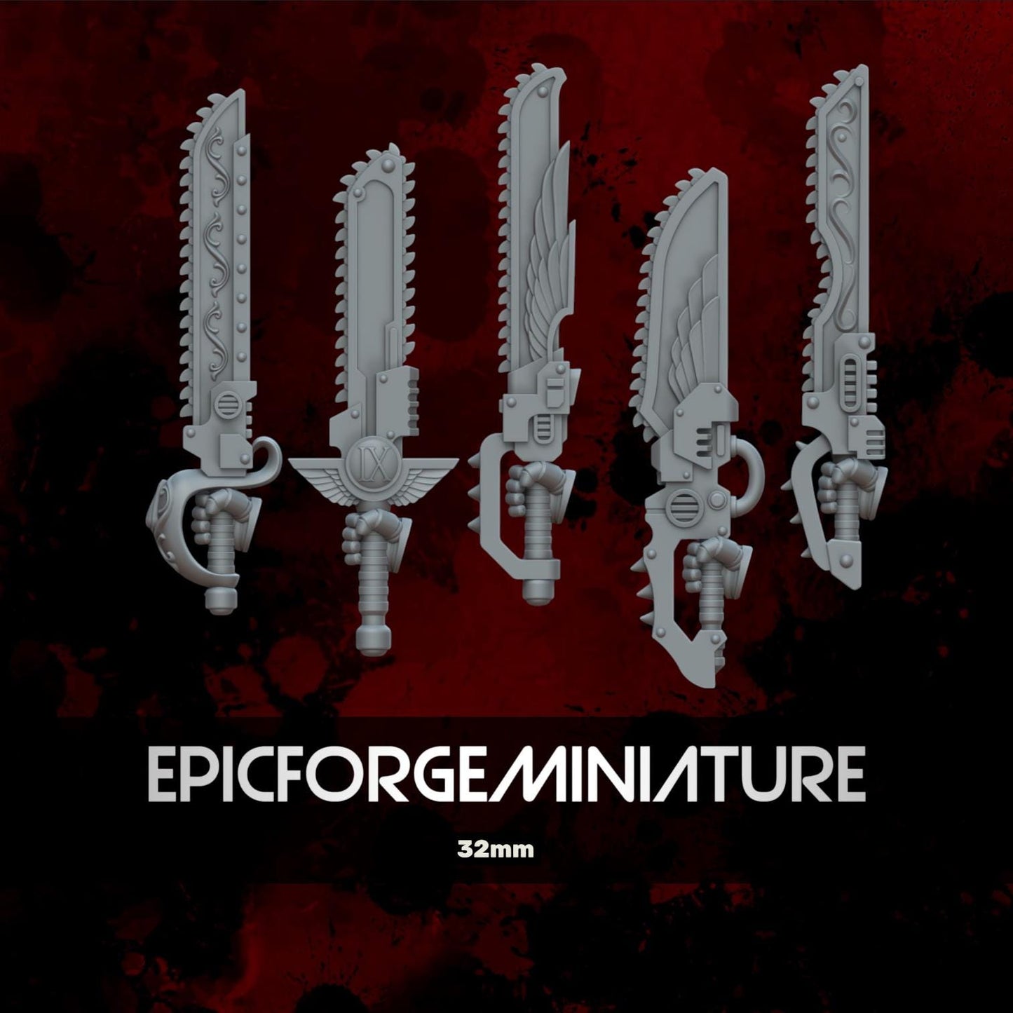 Pack x4 Crimson Angels Chainsword set 1 - 32 mm