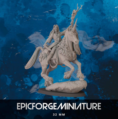 Wargame Figur Hexenelfe auf Einhorn - 32 mm / Epic Forge Miniatures